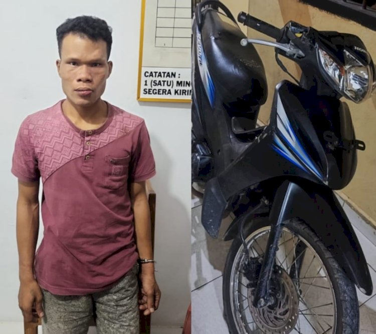 Tersangka Badar (kiri) serta barang bukti motor hasil curian (kanan). (ist/rmolsumsel.id)