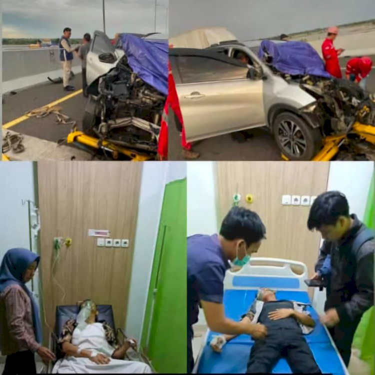 Kondisi kerusakan mobil kepala BNN OKI yang mengalami kecelakaan di ruas tol Kayuagung-Palembang. (Handout)