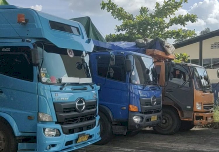 Truk angkutan batu bara yang diamankan di Terminal Prabumulih. (ist/rmolsumsel.id) 