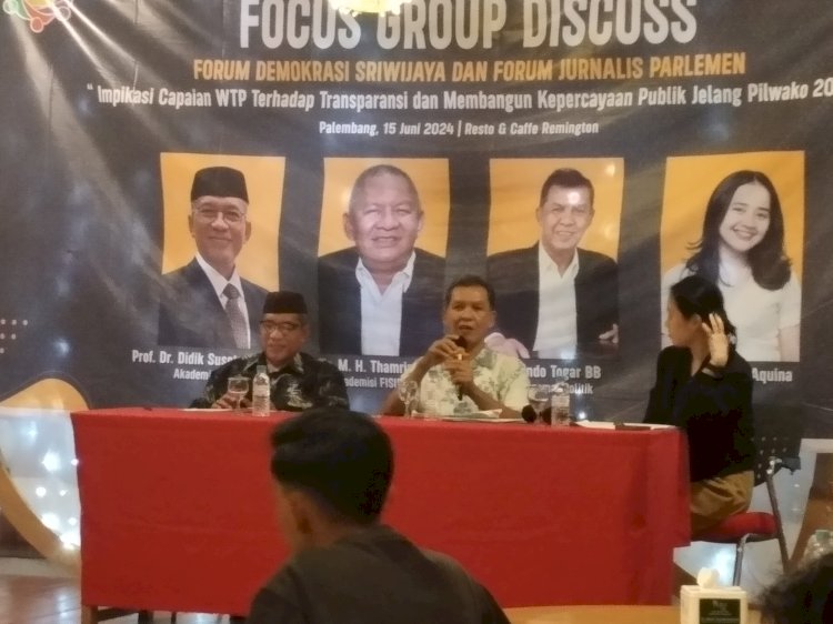 Pengamat politik dari Forum Demokrasi Sriwijaya (ForDes), Bagindo Togar saat FGD. (ist/rmolsumsel.id)
