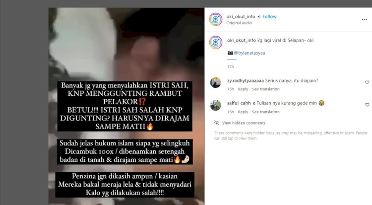 Tangkapan layar istrih sah gunting rambut pelakor/handout