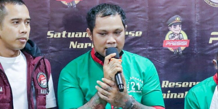Virgoun saat konferensi pers di Mapolres Metro Jakbar, Selasa (25/6)/Ist
