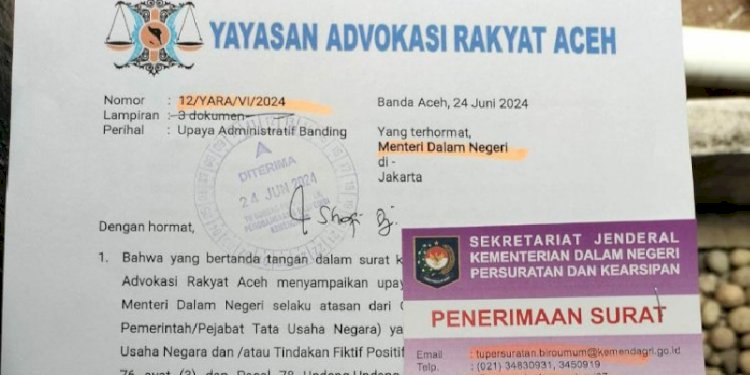 Surat laporan YARA ke Mendagri/Dok YARA.