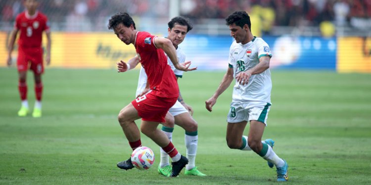 Timnas Indonesia saat melawan Irak pada laga kualifikasi Piala Dunia 2026 di Stadion Utama Gelora Bung Karno Jakarta, Kamis petang (6/6)/PSSI
