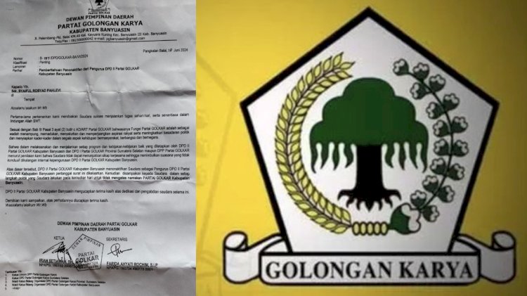 Surat penonaktifan dua pengurus Partai Golkar. (kolase/rmolsumsel.id) 