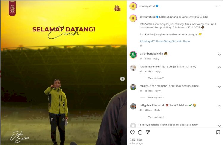 Jafri Sastra resmi ditunjuk jadi Sriwijaya FC/repro