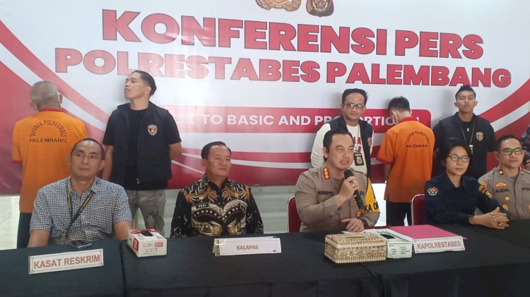 Kapolrestabes Palembang, Kombes Pol Kombes Pol Harryo Sugihhartono saat melakukan gelar perkara terkait kasus pembunuhan sesama napi. (Denny Pratama/RMOLSumsel.id)