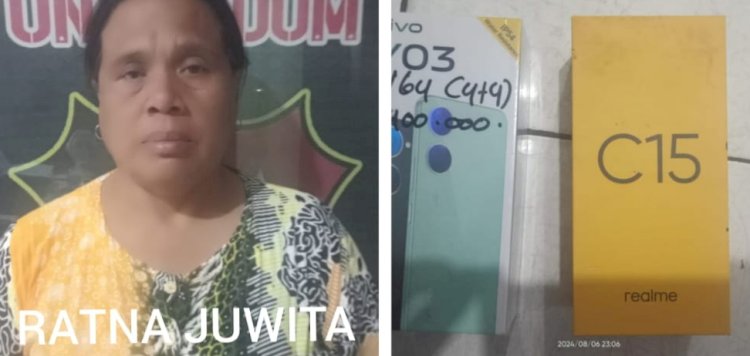 Pelaku Ratna Juwita berikut dengan barang bukti dua handphone diamankan di Polres Lubuklinggau. (Dokumentasi Polisi)