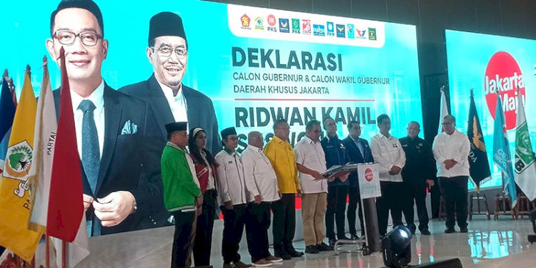 Perwakilan 12 parpol mendeklarasikan dukungan untuk Ridwan Kamil-Suswono sebagai bapaslon pada Pilkada Jakarta 2024, Senin (19/8)/RMOL