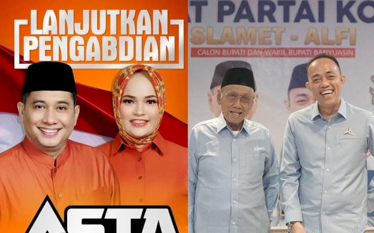 Pasangan Askolani-Netta (ASTA) dan Slamet-Alfi (Selfi). (kolase/rmolsumsel.id) 