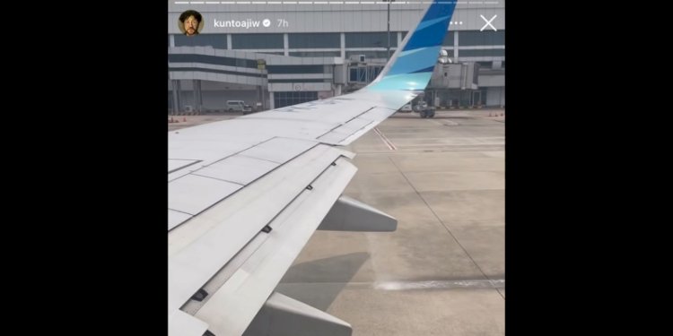 Tangkapan layar dari Instagram Kunto Aji yang memperlihatkan tangki avtur pesawat bocor/Net