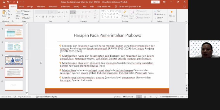 Handi Risza dalam acara diskusi publik Indef virtual bertemakan Prospek Kebijakan Pengembangan Ekonomi Keuangan Syariah di Era Prabowo, Jumat (30/8)/Repro