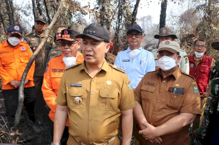 Pj Bupati Muara Enim Henky Putrawan saat meninjau lokai karhutla di desa sukamaju. (ist/rmolsumsel.id) 