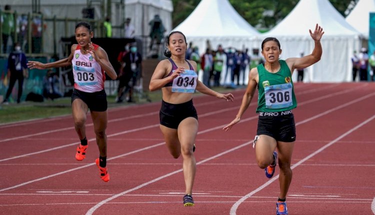 Sprinter Asal Sumsel, Sri Maya Sari saat tampil di ajang PON XX Papua 2021/net