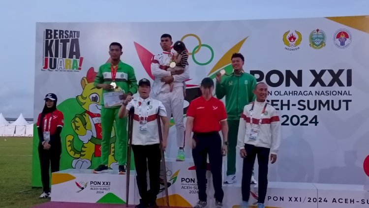 Atlet Sumatera Selatan (Sumsel), Rio Maholtra berhasil menyabet medali emas di nomor lari gawang 110 meter/ist