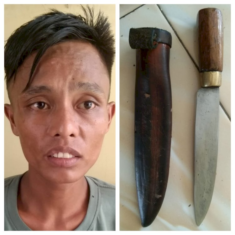 Pelaku ditangkap Polsek Lubuklinggau Selatan berikut dengan barang bukti senjata tajam.(Dokumentasi Polsek Lubuklinggau Selatan)