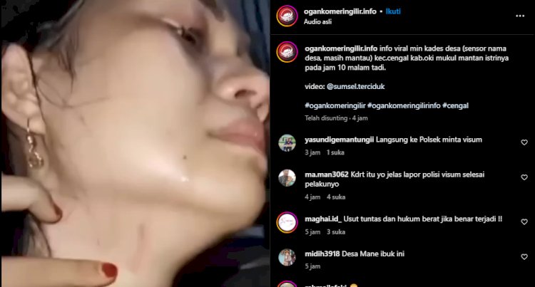 Video viral istri Kades di OKI mejadi korban KDRT. (Tangkapan Layar Instagram)