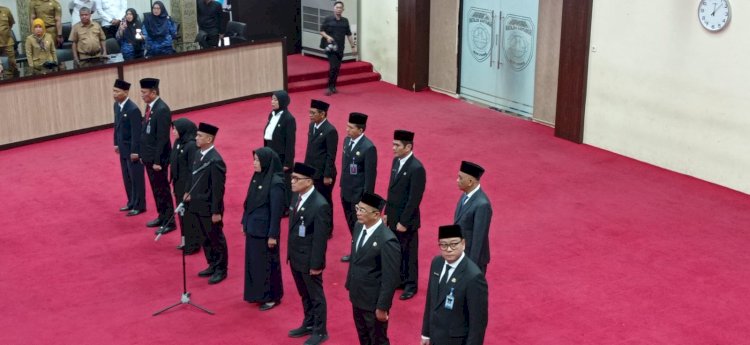 Deretan pejabat di lingkungan Pemprov Sumsel saat pelantikan di Aula Bina Praja Kantor Gubernur Sumsel. (ist/rmolsumsel.id) 