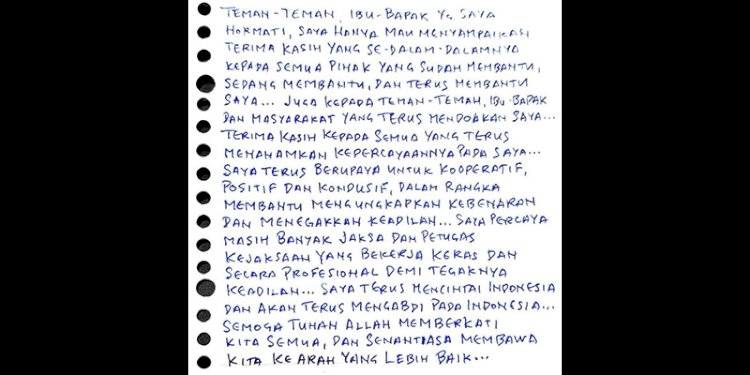Surat Tom Lembong yang ditulis dari dalam bilik penjara/Instagram @tomlembong