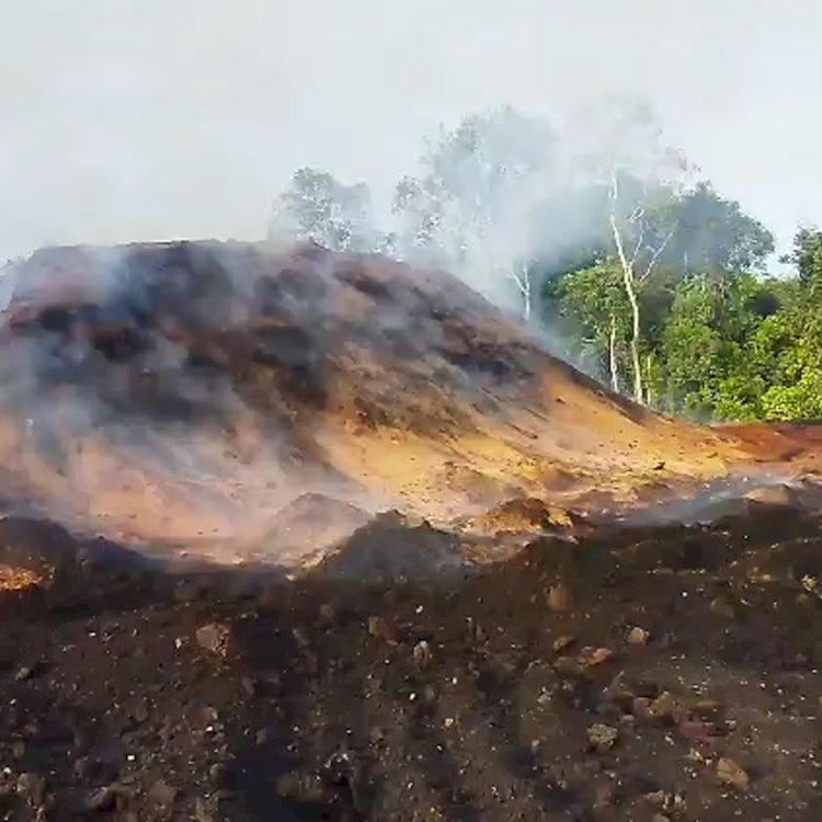 Swabakar batu bara yang terjadi di areal stockpile PT Sriwijaya Tansri Energi (STE). (handout/rmolsumsel.id) 