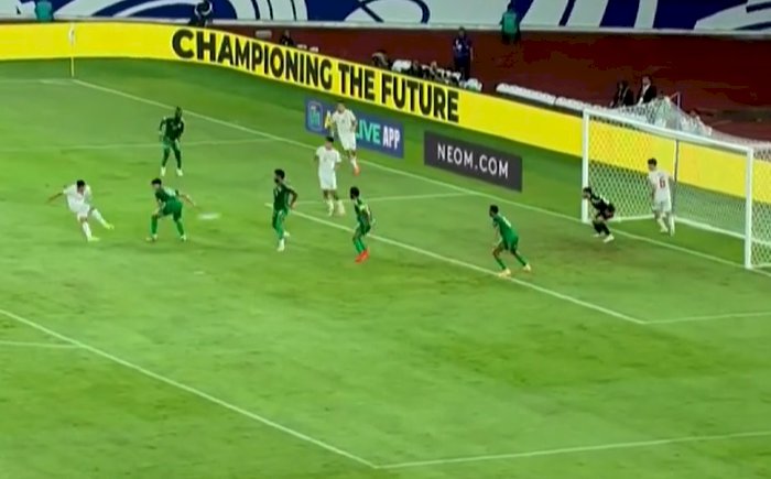 Proses gol Marselino ke gawang Arab Saudi/repro