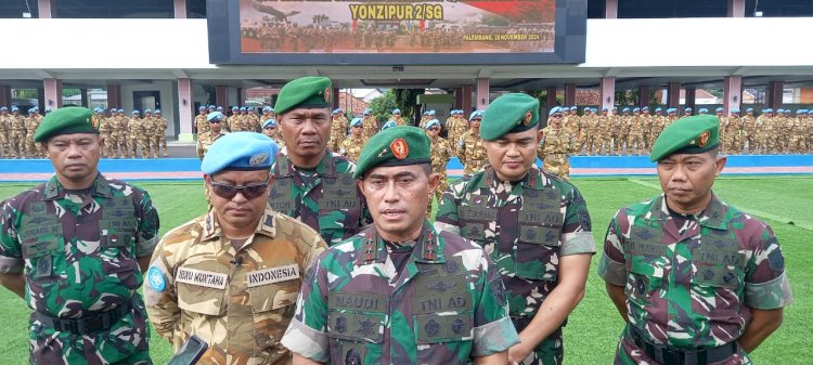 Mayjen TNI Naudi Nurdika di Makodam II/Sriwijaya usai menyambut kedatangan Satgas Kizi Kongo XXXVII MINUSCA  di Afrika Tengah, Kamis (28/11).(ist/rmolsumsel.id)