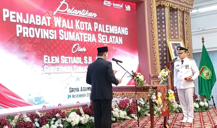 PJ Gubernur Sumsel Elen Setiadi resmi melantik Pj Wali Kota Palembang Cheka Virgowansyah menggantikan pejabat lama Ucok Abdulrauf Damenta yang dilantik menjadi Irjen BKKBN/ist