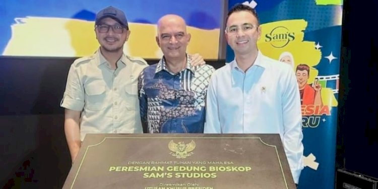 Wakil Menteri Kebudayaan Giring Ganesha, Direktur Utama Sams Studio Sonu Samtani, dan Utusan Khusus Presiden Bidang Pembinaan Generasi Muda dan Pekerja Seni, Raffi Ahmad/Net