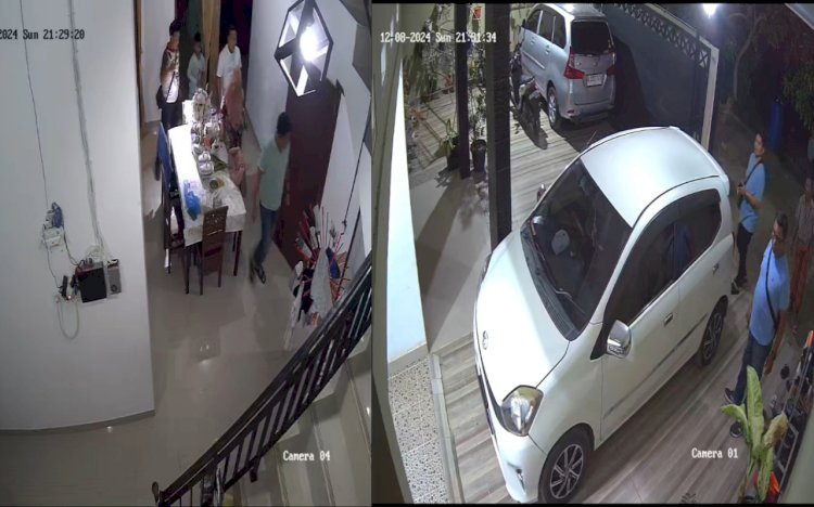 Tangkapan layar rekaman kamera CCTV detik-detik polisi mendatangi rumah Irawan. (handout/rmolsumsel.id) 
