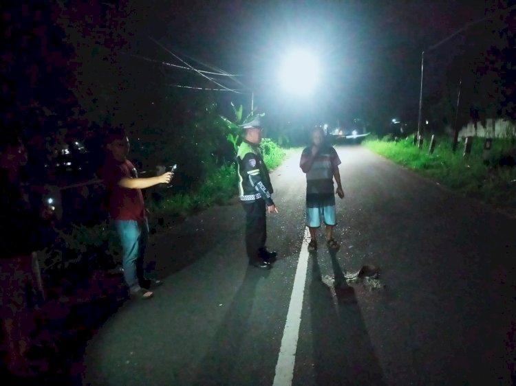 Polisi melakukan olah TKP di Jalan Raya Tugumulyo, Kelurahan Karang Ketuan, Kecamatan Lubuklinggau Selatan II dimana seorang pemuda menjadi korban tabrak lari. (Dokumentasi Polisi)