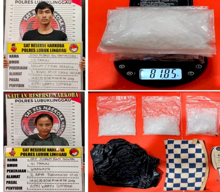 Tersangka berikut dengan barang bukti narkotika jenis sabu diamankan di Sat Res Narkoba Polres Lubuklinggau.(Dokumentasi Polres Lubuklinggau)
