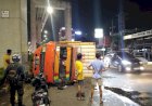 Diduga Rem Blong, Truk KontainerTabrak Tiang LRT Lalulintas Macet