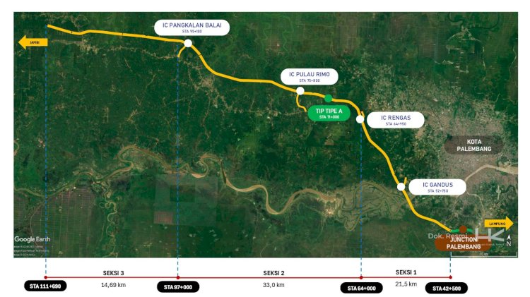 Peta ruas tol Palembang-Betung sepanjang 69,19 km. (Dokumentasi Hutama Karya)