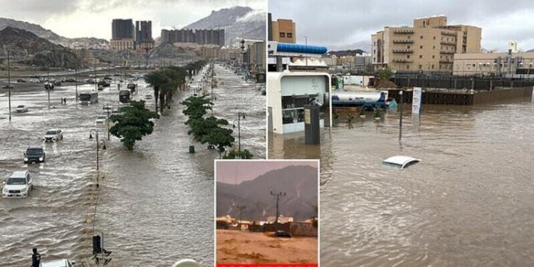 Potret banjir di Mekkah, Arab Saudi pada Senin, 6 Januari 2025/Daily Mail
