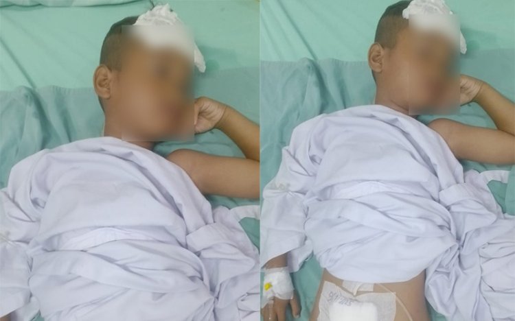 AL (6) usai menjalani operasi setelah mengikuti sunatan massal yang menyebabkan ia kencing bercabang. (Dokumentasi Keluarga)