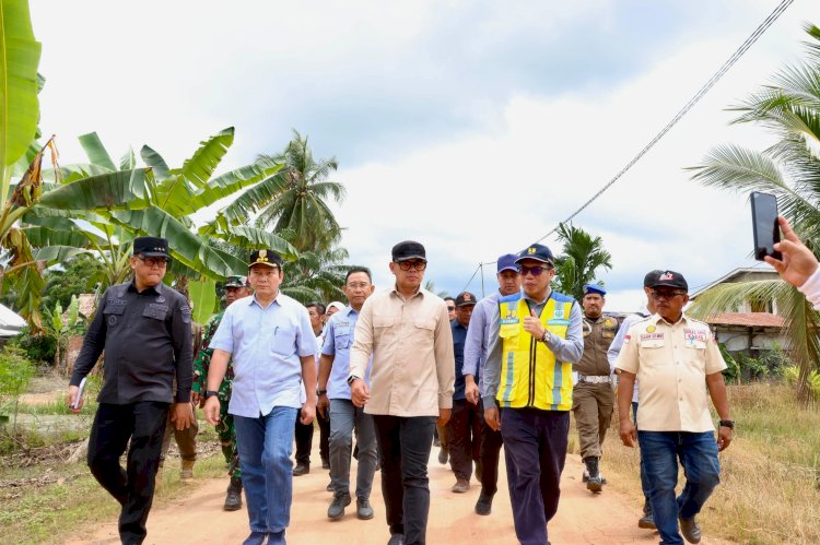 Wamendagri Bima Arya bersama Pj Gubernur Sumsel Elen Setiadi dan jajaran Pemkab Banyuasin saat minjau lokasi irigasi di Tanjung Lago. (ist/rmolsumsel.id) 