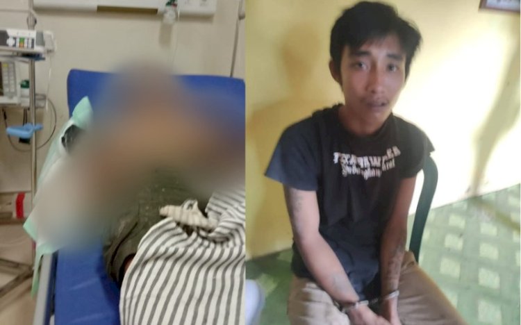 Korban saat mendapat perawatan (kiri) dan pelaku penikaman (kanan). (kolase/rmolsumsel.id) 