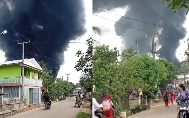 Kebakaran yang melanda pipa minyak milik Medco Energy di Desa Talang Akar PALI. (kolase/rmolsumsel.id) 