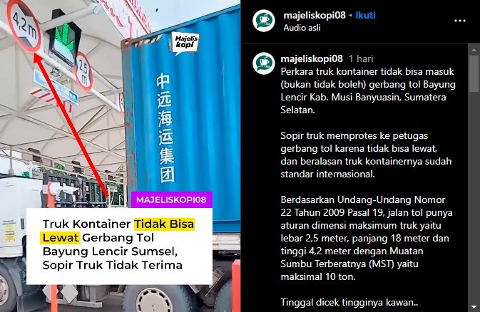Aksi protes sopir truk kontainer yang dilarang masuk tol Bayung Lencir Kabupaten Muba, Sumsel. (Tangkapan Layar Instagram)