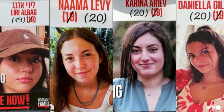 Empat tentara Israel yang disandera Hamas: (dari kiri) Liri Albag, Naama Levy, Karina Ariev dan Daniela Gilboa/AFP