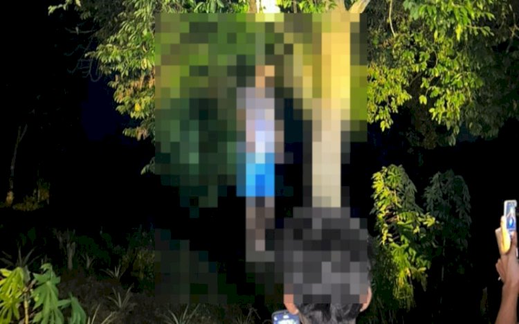 Kondisi korban tewas tergantung di Pohon Komplek Pemakaman di Sungai Lilin/ist