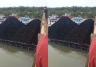 Diduga Kelebihan Muatan, Tongkang Batu Bara Nyangkut di Jembatan Bentayan Banyuasin