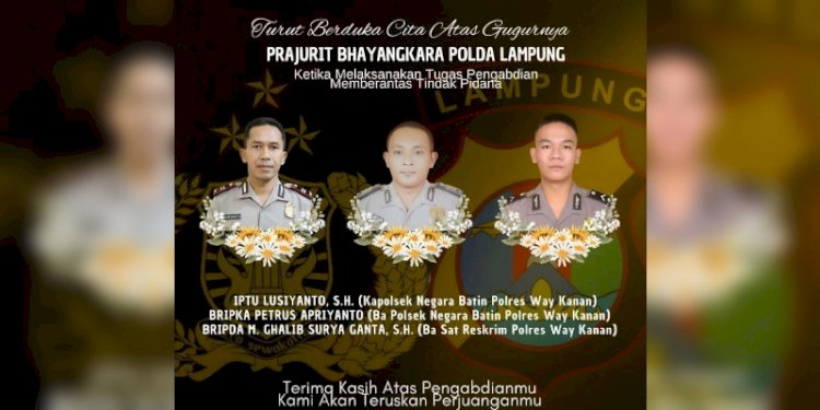 Tiga anggota Polres Way Kanan gugur saat menggerebek lokasi perjudian sabung ayam di Kabupaten Way Kanan, Provinsi Lampung/Ist
