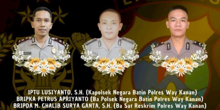 iga anggota kepolisian yang gugur saat menggerebek tempat judi sabung ayam di Way Kanan, Lampung/ist