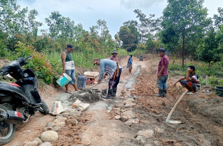 Warga Suka Maju gotong royong bangun jalan secara swadaya/Foto: Noviansyah