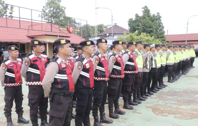 Personel Polres Musi Rawas yang bakal dikirim ke Empat Lawang untuk pengamanan PSU. (ist/rmolsumsel.id)