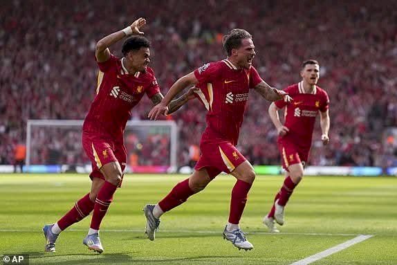 Selebrasi gelandang Liverpool Alex Mac Allister usai menjebol gawang Tottenham/net