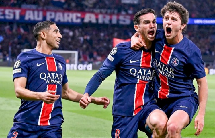 Selebrasi pemain PSG usai menjebol gawang Arsenal/ist