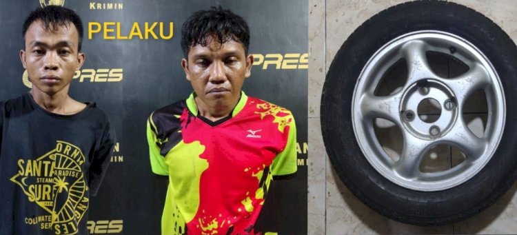 Kedua pelaku pencurian ban dan velg mobil yang sudah tiga kali keluar masuk penjara kembali ditangkap/ist