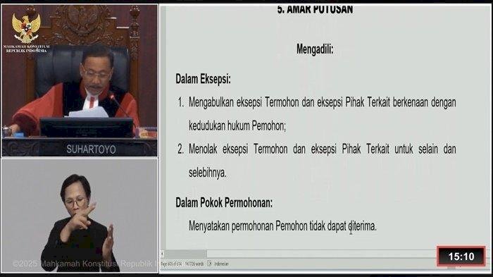 Mahkamah Konstitusi (MK) menolak permohonan Perselisihan Hasil Pemilihan Umum (PHPU) Paslon nomor urut 1, Budi Antoni Aljufri–Henny Verawati, dalam Pilkada Empat Lawang/ist
